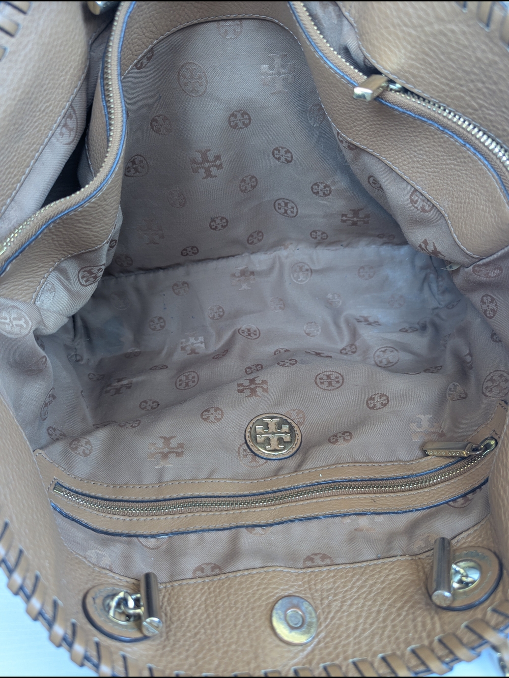 Tory Burch Brown Leather Whipstitch Tote - Picture 11 of 14